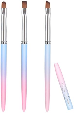 SAVITA 3pcs Nail Art Clean Up Brushes, Nail Painting Brushes with Round, Angled & Flat Head Colorful Glitter Nail Pen Painting Tools for Nail Art Design & Polish Mistake Cleaning (3 Styles)