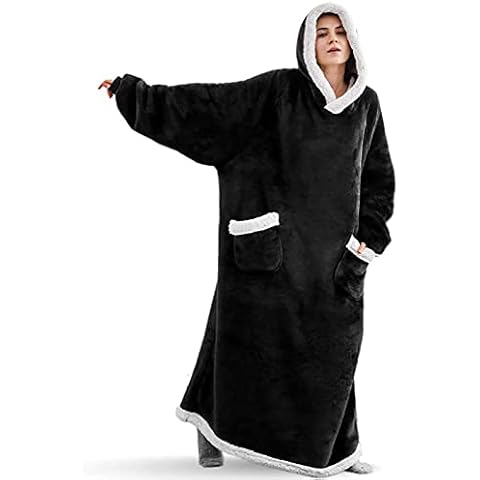 WEIXINMWP Winter warme Decke mit Kapuze extra lang Flanell tragbare TV-Decke mit Ärmeln Erwachsene weiche Fleece-faul-Sofa gewichtete Decke,2 Cover