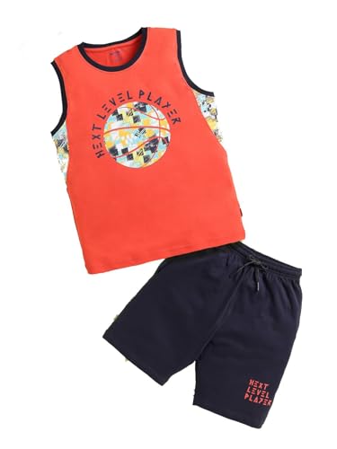 Image of Bumchums Boys Sleeveless Round Neck T-Shirt and Pant Set for Boys, Casual Clothing Set, Trendy and Cute, Graphic