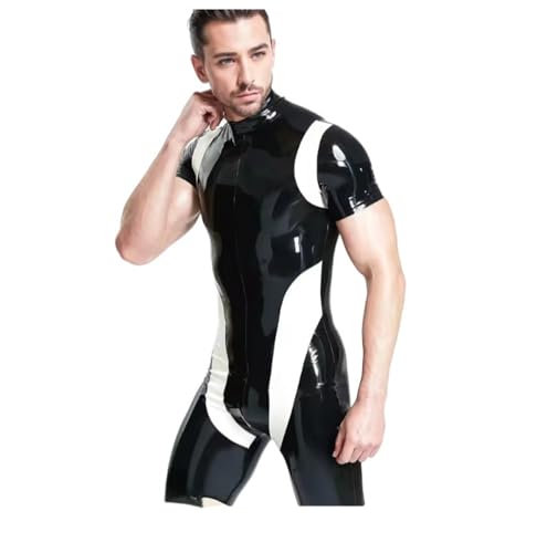 Body en latex noir homme pour sculpter la silhouette en caoutchouc bicolore col haut