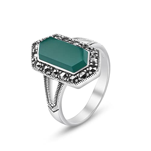 Myshiwu Cocktail Statement Ring Antique Sterling Silver Onyx Ring for