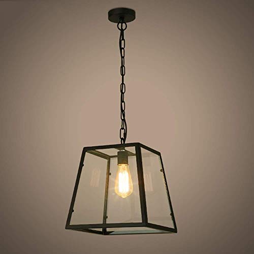 Chandelier industriel E27 plafonnier retro noir verre rectangle - 3
