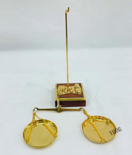 Báscula tradicional de latón con balanza decorativa miniatura 4