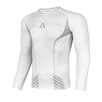 AMZSPORT Kompressionsshirt Herren Langarm Atmungsaktives Sportshirt Funktionsshirt Schnelltrocknend Laufshirt, Weiß S