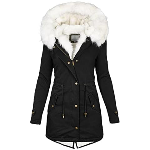 KaloryWee Summer Womens Winter Coats Thick Fleece Lined Warm Hooded Parka Jackets Zip Up Outerwear With Fuffly Hood Plus Size S-5XL KaloryWee, B-Black Cover