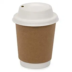 SANWALSA (250 ml,Brown, 8 Oz- Pack of 50-Piece Paper Disposable Craft Cup with lid(100% Biodegradable) Ecofriendly, Safe & Hygienic for Juice,Coffee,Tea,Home,Office,Party & Wedding Events