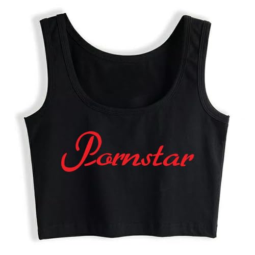 Pornstar Print Tank Top Harajuku Yoga Crop Top Black