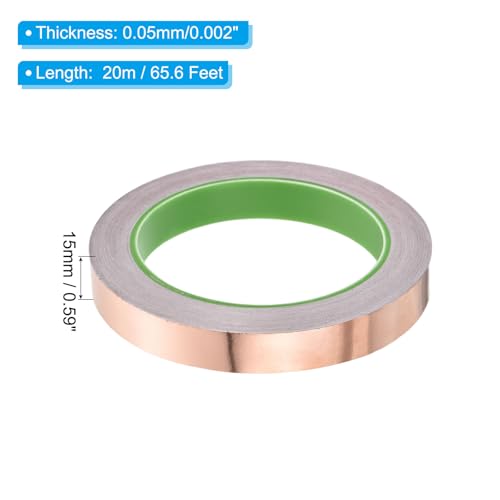 Image of PATIKIL Copper Foil Tape 0.59 Inch x 66 Feet 0.05mm Thick Double Sided Conductive Adhesive EMI Shielding for Electronics, Circuits, Grounding