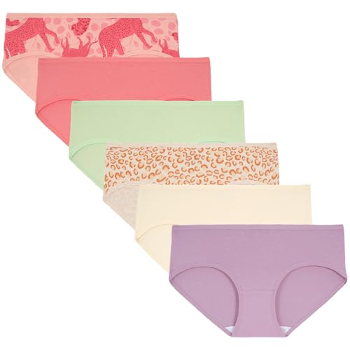 INNERSY Bragas Niña Cintura Media Braguitas Chicas Algodon Ropa Interior Adolescente Pack de 6 (L, 2 Leopardo/Rosa/Morado/Verde/Rosa Claro)