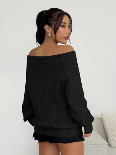 Image of ZAFUL Sweaters for Women Off Shoulder Knit Sweater with Long Sleeve Loose Pullover Jumper Tops