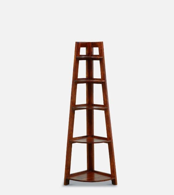 Saini Brothers Sheesham Wood 5 Shelves Corner Stand Shelf for Living