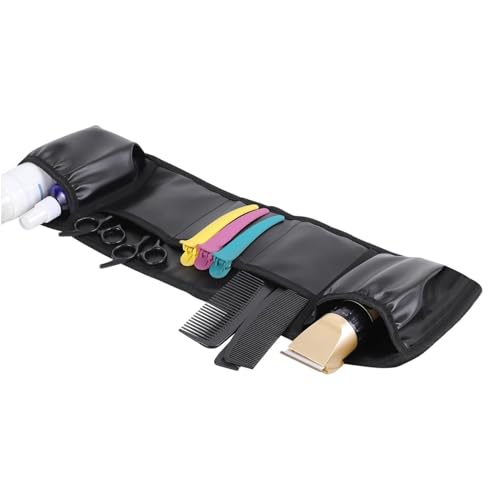 Tablier de coiffeur et ceinture ciseaux en cuir synthétique noir