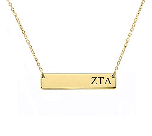 Zeta Tau Alpha Sorority Bar Necklace Greek Sorority Letters with Adjustable Chain