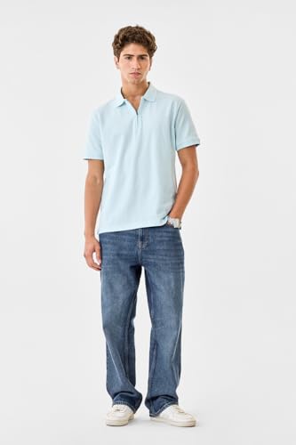 Image of SNITCH Men Polo T-Shirt | Modern Zip Closure & Textured Weave Design | 100% Cotton Breathable Fabric & Regular Fit Minimalist Style, Versatile Casual Wear