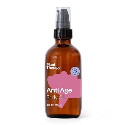 Plant Therapy Anti Age Body Oil 4 oz Locks in Moisture for Supple, Radiant Looking Skin, Helps Reduce the Appearance of Fine Lines, Made with Frankincense, Sandalwood, & Rose Oil