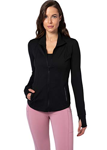 Yogalicious Womens Full Zip Up Long Sleeve Track Jacket with Zipper Pockets