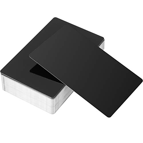 FAATCOI 100 Stück Metall Visitenkarten Blanko, Aluminium Laser Gravur Karten Material Rohlinge für Kunden Grußkarten DIY Geschenkkarten, schwarz Cover