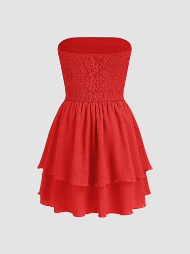 Image of CIDER Women's Summer Cocktail Dress - Tube Ruched Ruffle Mini Dress | Strapless, Country Concert, Western Cowgirl Outfits