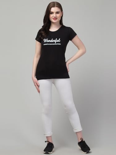 Image of Cotton Regular Fit Printed Half Sleeves T-Shirt for Women (Wonderful)