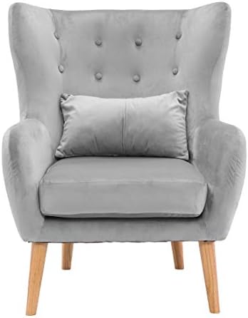 CRITTER SITTERS CSVELCHR-Gry Wingback Accent Chair with Wooden Legs, Dimensions: 31" (D) x 28.5" (W) x 37" (H), 22" (D) x 28" (W) x 23" (H), Gray Velvet