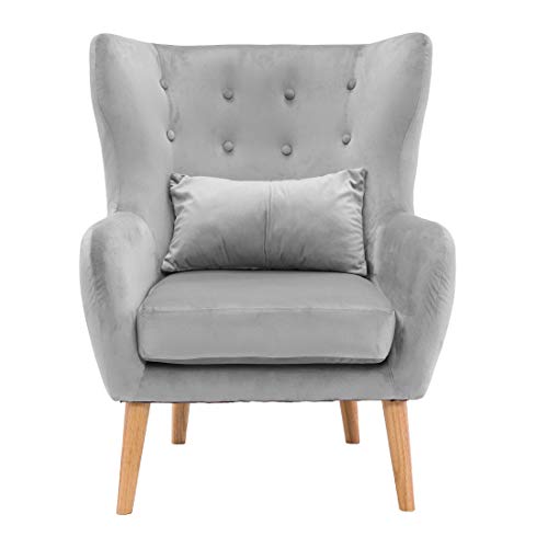 Critter Sitters Csvelchr-Gry Wingback Accent Chair With Wooden Legs, Dimensions: 31" (D) X 28.5" (W) X 37" (H), 22" (D) X 28" (W) X 23" (H), Gray Velvet #TOP3