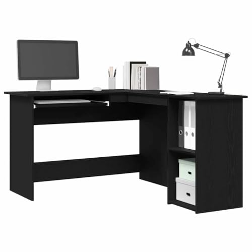 vidaXL Escritorio de Esquina Roble Negro 120 x 140 x 75 cm, Escritorio de Estudio, Mesa compacta Moderna, Muebles Minimalistas, Mesa Duradera para casa y Trabajo