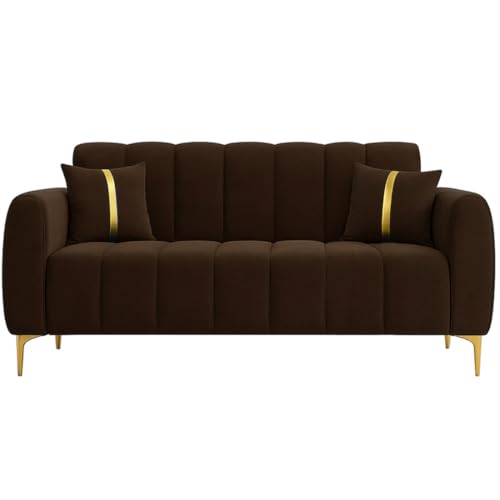Image of Furny Harmon 2 Seater Fabric Sofa Set (Dark Brown) | Soft Velvet Fabric | Modern Design | Comfortable Seating | Living Room Furniture
