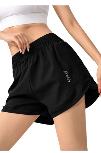 MORGEN SKY レディース ショートパンツ 短パン ジョガーパンツ 部屋着 ジム ヨガウェア フィットネス スポーツ スウェット ランニング トレーニング ショーツ付き ポケット 3分丈 ゆったりメッシュ 通気 速乾 薄手 DK045