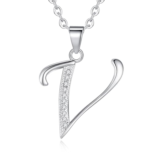 VIKI LYNN Initial Anhänger V 925 Sterling Silber Buchstabe Halskette mit Zirkonia Personalisierte Geschenke für Frauen Damen Mädchen VIKI LYNN Initial Anhänger V 925 Sterling Silber Buchstabe Halskette mit Zirkonia Personalisierte Geschenke für Frauen Damen Mädchen