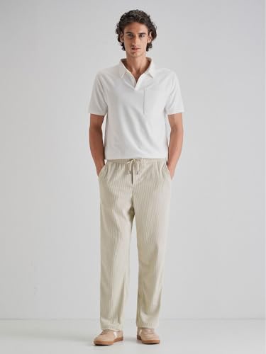 Image of Banana Club Deep Black Corduroy Pant - Regular Fit, Solid, Corduroy Casual Trousers with Textured Fabric, Comfortable Fit