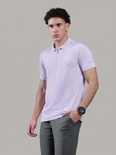 Image of TECHNOSPORT Men's Solid Polo T-Shirt MATPIQ Quick Dry Slim Fit Sports Tee for Gym Casual Smart Wear UPF50+ Anti Odour