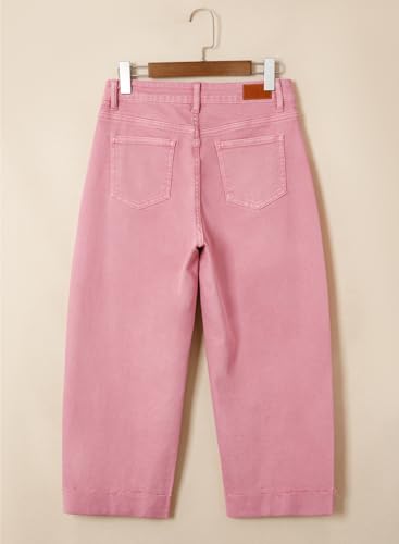 Image of Sidefeel Barrel Jeans for Women High Waisted Wide Leg Baggy Stretchy Trendy Raw Rolled Hem Capri Cropped Ankle Denim Pants