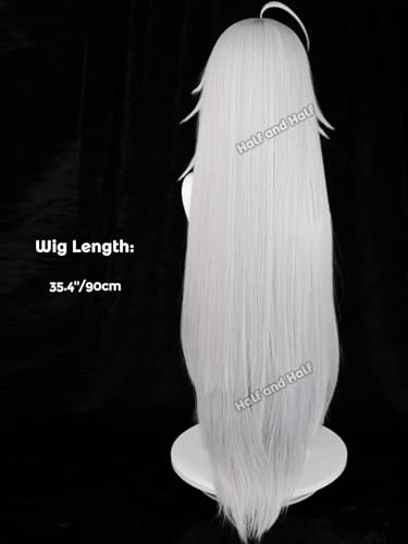 Image of Half and Half Long Straight Light Gray Anime Wig with Bangs for Under Taker Cosplay 35.4'' Silver White Death Costume Wigs for Men Women Halloween Party Daily