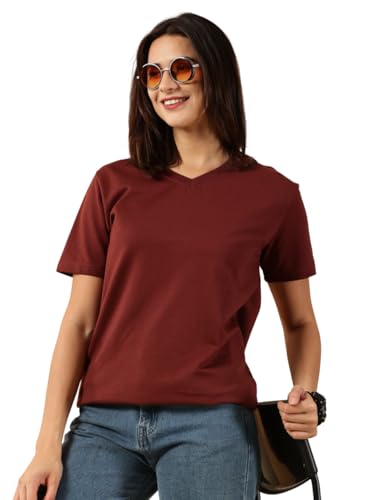 Image of Women's Pure Cotton Relaxed Fit V-Neck Half Sleeve T-Shirt | Gym Wear Casual Look T-Shirt | Regular Fitting with Comfort Wear for Women