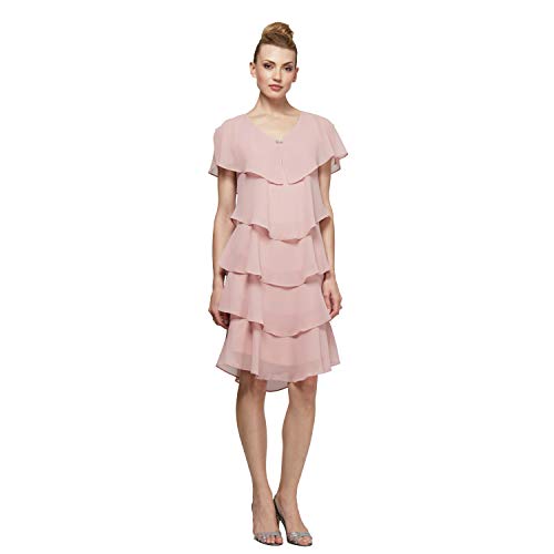 Image of S.L. Fashions Women's Short Sleeve Tiered Chiffon Cocktail Dress, Wedding Guest Gown (Petite and Regular Sizes)