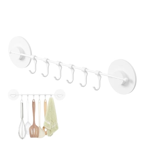 Toski キッチンツールフック マグネット 壁掛け バスルームラック 6個可動フック付き 42cm 穴あけ不要 取り付け簡単 器具 タオル 収納 キッチン 浴室 冷蔵庫 レンジ 玄関 省スペース ホワイト