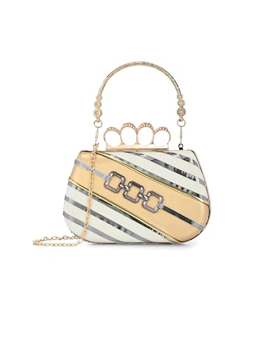 Image of TOOBA Handicraft Pearl Embroidered Clutch Purse For Women with Trendy Design 4-ring Handle & Tassel