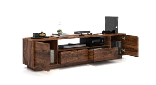 Image of THE WOODEN CITY Solid Sheesham Wood TV & Entertainment Unit for Living Room & Hotel Room and Office Furniture | Wooden Cabinet (Honey Teak)