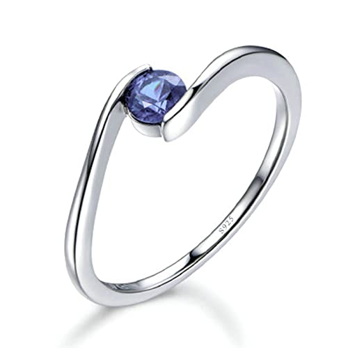 Bague de mariage femme en argent avec solitaire rond zirconium violet