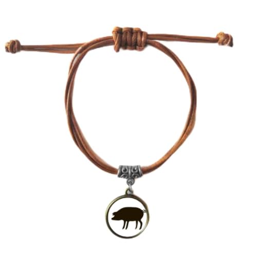 Bracelet Cuir Corde Double Porc Noir Bijou Animal