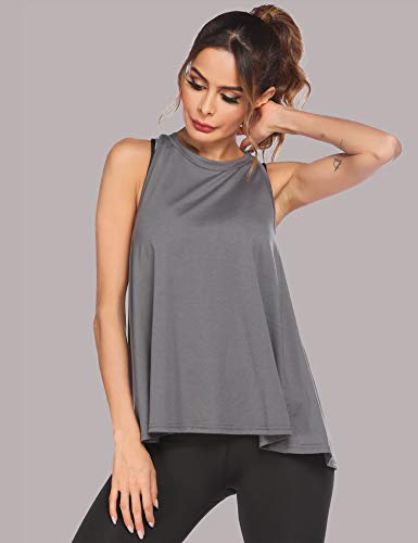 Womens Loose Fitting Tanks for Working Out Cotton Racerback Exercise Gym Long Active Tops Gray XX-Large - Thumbnail 4