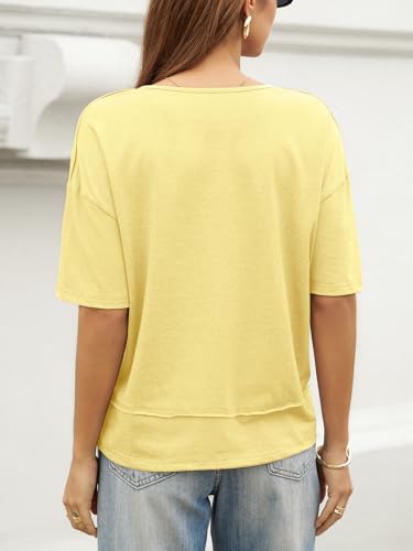 Image of UNCLECAT Womens V Neck T Shirts Summer Trendy Loose Fit Casual Tops Tees