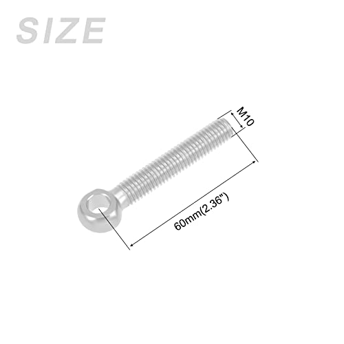 Image of METALLIXITY Shoulder Swing Lifting Bolt (M10x60mm) 2Pcs, 304 Stainless Steel Eye Bolts - for Home Renovation Fasteners, Silver