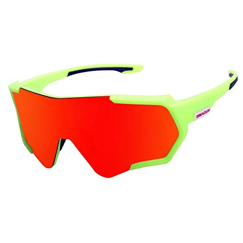 HTTOAR Gafas De Sol Deportivas,Polarizadas para Ciclismo Gafas,MTB Bicicleta Montaña Gafas, Ski Conducción Golf Salir A Correr Ciclismo Acampada Gafas (green red)