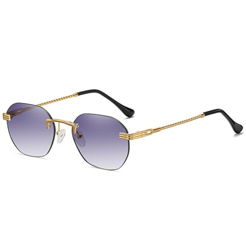 Lunettes de soleil rondes polygone en métal gris dégradé style vintage sans monture UV400