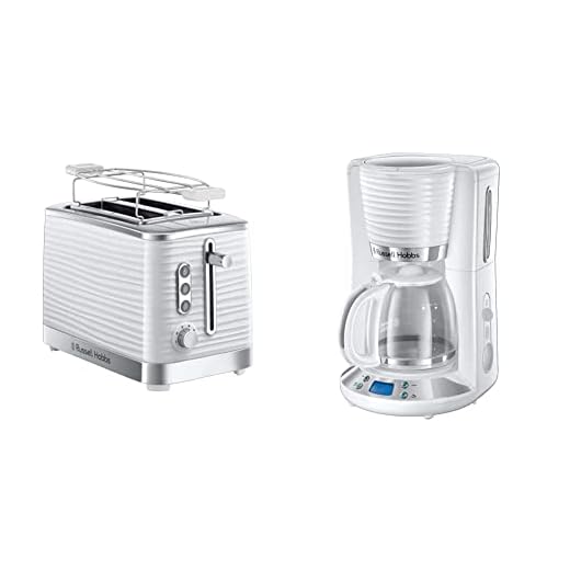Russell Hobbs Rusell Hobbs Inspire Blanco Cafetera de Goteo ref. 24390-56 + Inspire Blanco Tostadora 2 Ranuras Cortas y Anchas, para 2 Rebanadas, Blanco 24370-56