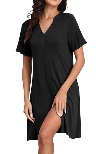 Image of HiMONE Nightgowns for Women Button Down Pajamas Soft Labor and Delivery Gown Viscose Derived from Bamboo