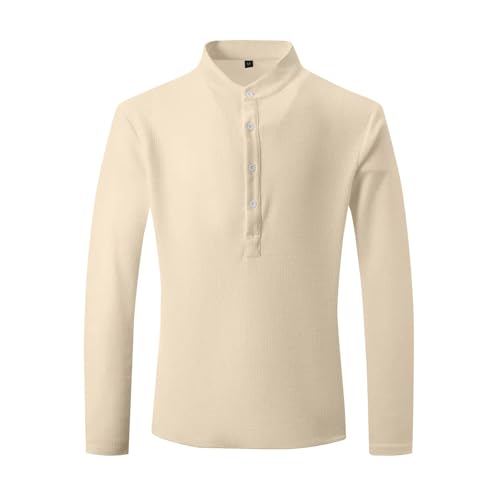 Men's Shirt Long Sleeve Banded Collar Button Up Shirts Beach Casual Vacation Henley Shirt Big and Tall Plain Top3