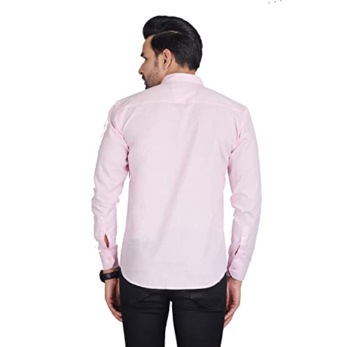 Image of Men's Solid Slim Fit Cotton Casual Shirt with Spread Collar & Full Sleeves
