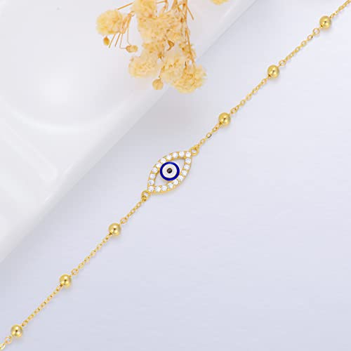 14K Gold Evil Eye Bracelets for Women Solid Gold Bracelet with 5A Cubic Zirconia, 6.5''-8.5''4
